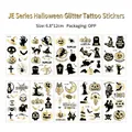 Set of 10 Halloween temporary tattoos with black and gold glitter pumpkin ghost designs - 10 Sheets Set (JE001-010)