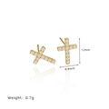 Gouden kruis oorknopjes van roestvrij staal met micro-pave, afmeting 12mm x 8,8mm - Kruis / Goud