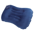 Navy blue inflatable U-shaped neck pillow with built-in manual pump for travel - Crystal Velvet / Square Pillow / Navy Blue