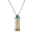 Detail of rainbow stainless steel perfume bottle pendant filled with yellow gemstones - Citrine