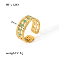 Anello in acciaio placcato oro 18K con stelle in smalto blu, fascia aperta da 8 mm - Aperto Regolabile / Stile Pentagramma Dorato (HF-J1264)