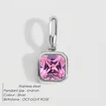 Quadratischer Anhänger aus poliertem Edelstahl mit rosa Geburtsstein für Oktober für DIY-Schmuck - Oktober Rosa - Silber