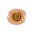 Detail of pink and yellow enamel pin with Cinnamon Rolls Not Gender Roles quote - Cinnamon Roll (C1891-3)