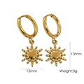 Pendientes de sol en acero inoxidable chapado en oro de 14K para mujer peso 3g - Estilo Sol de Engranaje-13mm