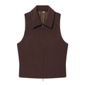 Set gilet da donna a righe marroni con cerniera, colletto a revers e pantaloni a zampa - XS / Tops