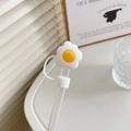 Madeliefje rietje dopje in wit en geel PVC materiaal voor herbruikbare glazen rietjes - 10mm-Individuele verpakking / Spiegelei