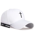 Gorra de béisbol de algodón blanco con bordado de cruz negra y correa larga - Blanco