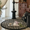 Classic round area rug with black and white floral pattern in a modern living room - Diameter 80cm / Vine Round Pattern