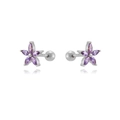 Detail of S925 silver flower stud earring featuring five purple marquise cubic zirconia stones - Silver - Purple Zirconia