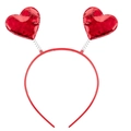 Red heart headband with vibrant dual spring-mounted 3D hearts for Valentine's Day - Red Metallic Heart