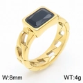 Vintage 18K gold plated stainless steel ring featuring a black zircon stone and chain band - Gold Black