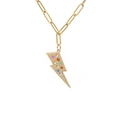 Collana a catena a graffetta dorata alla moda con pendente a fulmine colorato - Catena a graffetta sottile