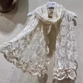 White floral lace embroidered scarf with hollow crochet edges hanging on a hanger - Hollow Embroidery / White