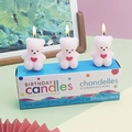 Pink bear shaped birthday candles with red hearts in blue gift box packaging 3-piece set - Light Pink Bear Candles 3Pcs