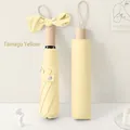 Parapluie pliant Tamago Yellow avec nœud décoratif et poignée en bois véritable - Beige