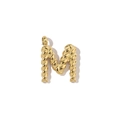 Detail shot of golden letter M pendant with unique twisted rope texture design - Letter M