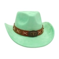 Minzgrüner Western-Cowboyhut mit Kunstlederband und Longhorn-Stierkopf-Metallschnalle - Einheitsgröße / Mintgrün