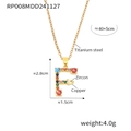 Gold pendant necklace with letter F charm featuring colorful zircon stones inlay - Letter F
