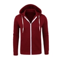 Classic burgundy men's zip-up hoodie with white drawstrings and ribbed cuffs - Burgundy