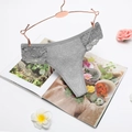 Elegant grey ribbed lace thong for women with delicate floral embroidery details - S(30) / Gray