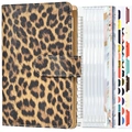 A6 leopard print budget binder set with PU leather cover, zip envelopes and index tabs - A6 Full Set / Light Brown Leopard