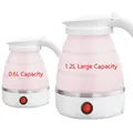 Portable pink silicone folding electric kettle in 0.6L and 1.2L capacity variants - 1200ml Button Version (pink) / European Standard Plug (in Stock) 220v