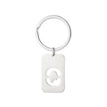 Silver brushed metal keychain with cutout letter Q on a rectangular tag pendant - Letter Q