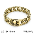 Bracelet gourmette tête de mort dorée pour homme, 215mm, finition acier poli - 215x16mm / Or Huilé