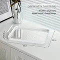 Rectangular white carbon steel and acrylic serving tray with handles, 34x22x4.5cm small size - Small Vertical Stripe Tray / Porcelain White