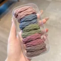 Set of pastel wave textured high-elastic hair ties in a clear rectangular storage box - Rhombus Pattern / 10 Pcs/Set / Morandi Color