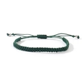 Handmade woven cord bracelet in dark green with adjustable drawstring and silver beads - Dark Green