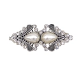 Vintage silver alloy cardigan clip with sparkling rhinestones and white pearls - Pearl Style-Antique Silver (With Clips)