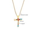 Colorful zircon letter T pendant in gold copper with durable titanium steel chain - Letter T