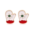 Christmas glove earrings with red enamel and white snowflake patterns in gold trim - Christmas Mitten