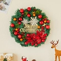 Christmas wreath with red and gold baubles, pine cones, and Merry Christmas sign - Style E Wreath