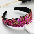 Cerchietto largo barocco con strass rosa e motivi floreali in stile vintage - Rosa Rosso