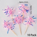 Pack of 10 pink and blue laser tassel cupcake toppers for party cake decorations - Pink Rain Silk Pick (10 Pcs)
