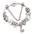 Silver charm bracelet with heart pendant, crown beads, and 'I love you' engraving - Eternal Love Theme (L03) / 16cm