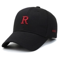 Berretto da baseball in cotone nero con lettera R ricamata in rosso e visiera curva - Regolabile / Nero (Ricamo Rosso)