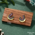 Colorful geometric heart earrings with gold coating and multicolor stones on wood - U-shaped Stud (2-21510-5000)