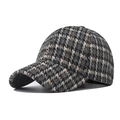 Gorra de béisbol gruesa con patrón de pata de gallo en tweed negro y verde oscuro - Ajustable / Gris