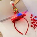Cute red Christmas headband with glowing LED lights, green ribbons and white fur balls - 37# Red Ribbon Star Feather Plush Hat Headband
