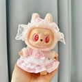 Pink lace dress and bonnet outfit for Labubu vinyl doll sitting party series - Pink Tulle Dress Maid With Headband / First And Second Generation Keychains Are Compatible With La Cloth Dolls. Dolls Not Included.