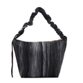 Grande borsa tote in lana sfumata grigia con manici a pieghe eleganti - Nero