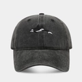 Gorra vintage de algodón lavado gris oscuro con bordado detallado de una orca - Ajustable / Negro