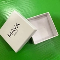 White square jewelry gift box with separate lid for rings and earrings on wood table - Square Lid and Base (With Logo) / White