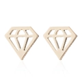 Minimalist gold hollow diamond-shaped stainless steel stud earrings with reflection - Gold