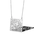 Square stainless steel cutout city map necklace in silver finish on white background - Rome Italy / Silver