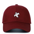 Deep burgundy cotton baseball cap with white ghost embroidery and curved visor - Adjustable / Burgundy
