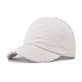 Detail view of washed cotton baseball cap showing distressed brim and white stitching - Adjustable / White
